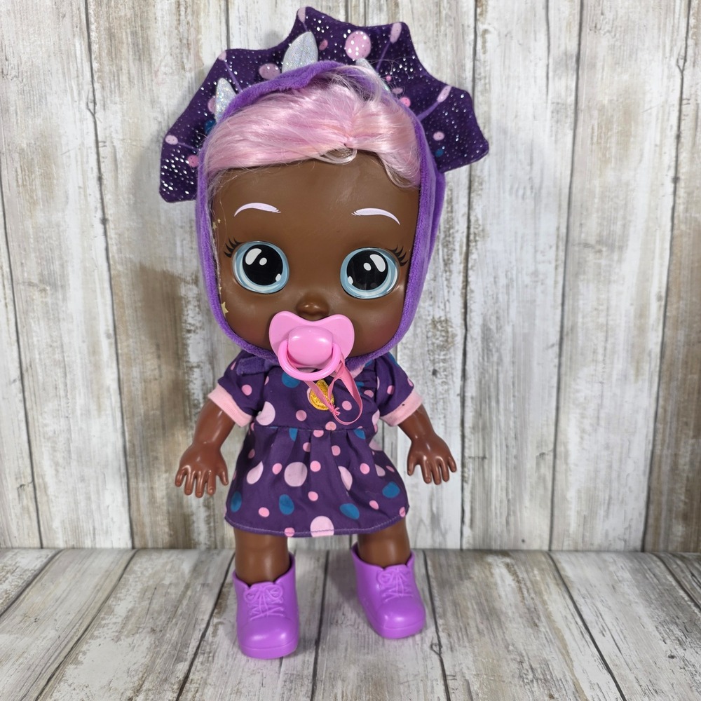 Cry Babies Dressy Stella Triceratops Doll Pink Hair Purple Dinosaur Outfit 12in